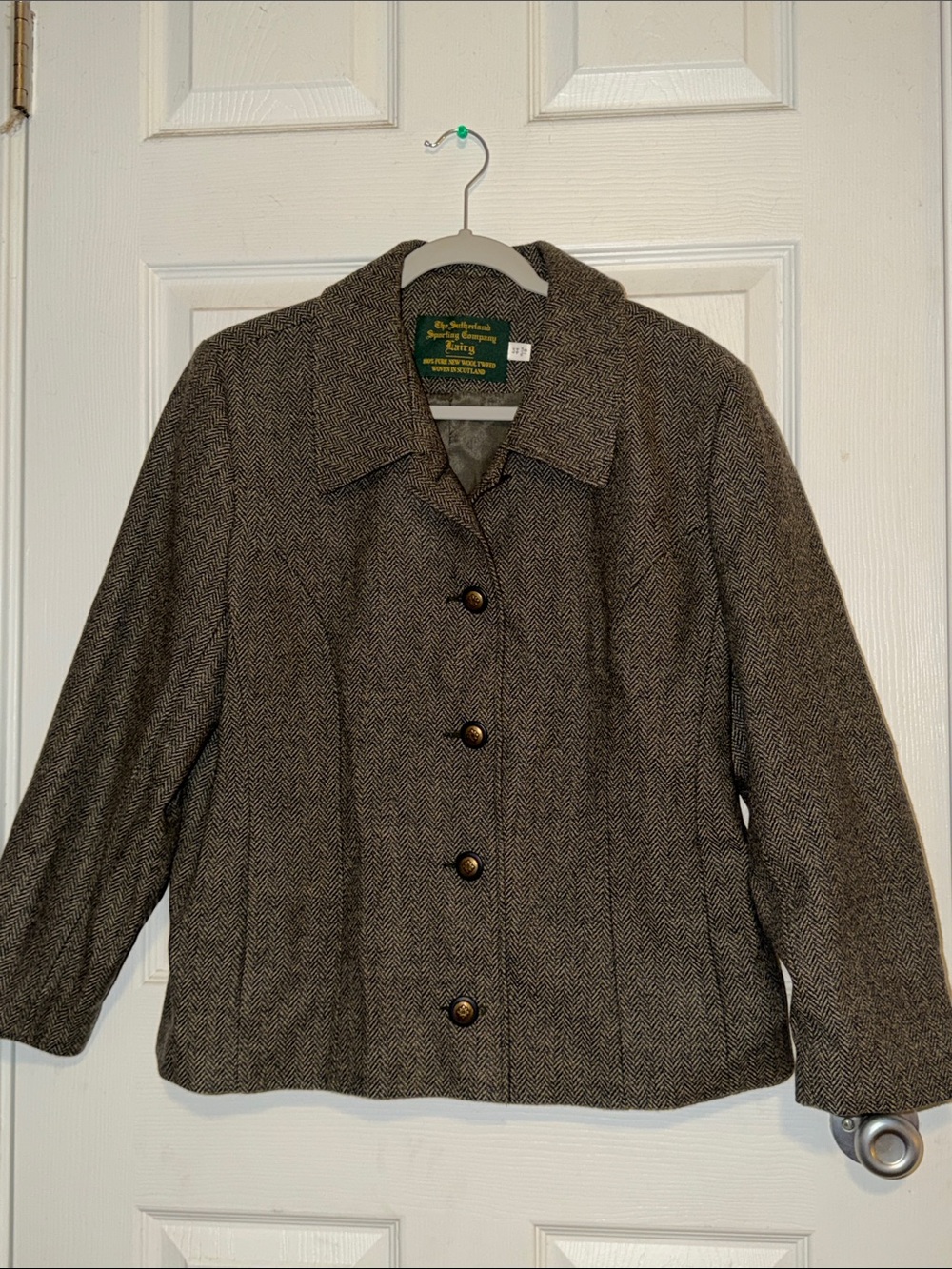Herringbone Button-Front Blazer Jacket - Brown